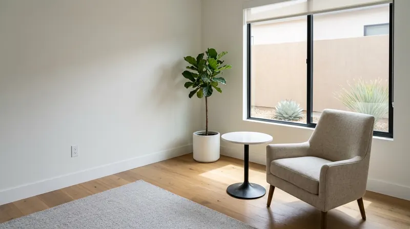 A secondary bedroom corner beside a window.